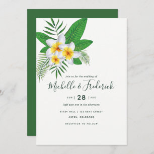 Watercolor Frangipani Beach Wedding Invitation
