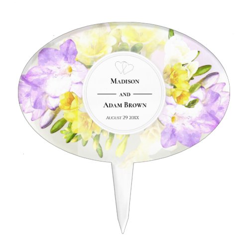 Watercolor Freesia Flowers Wedding Cake Topper