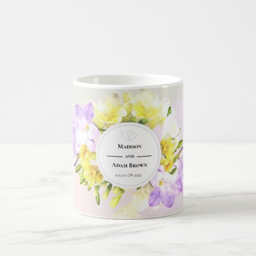 Watercolor Freesia Flowers Wedding Coffee Mug