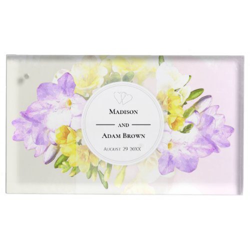 Watercolor Freesia Flowers Wedding Place Card Holder