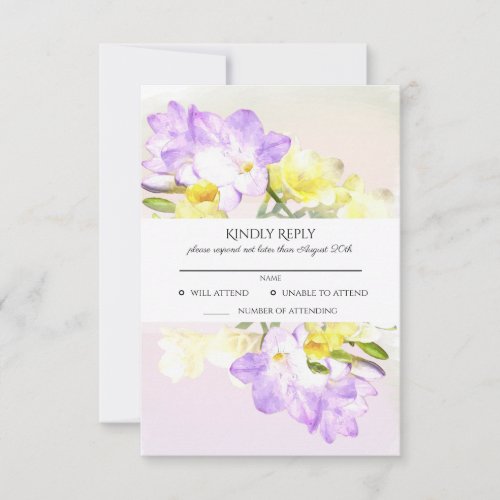 Watercolor Freesia Flowers Wedding RSVP Card