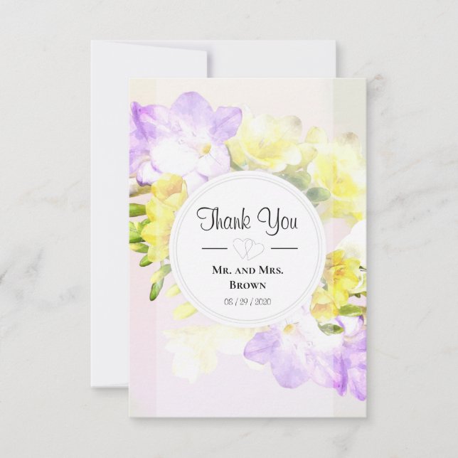 Watercolor Freesia Flowers Wedding Thank You (Front)