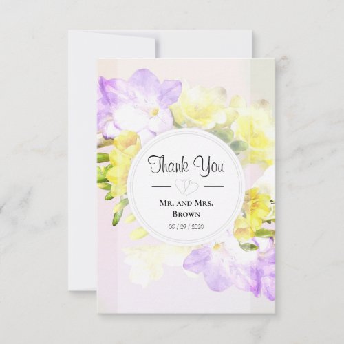 Watercolor Freesia Flowers Wedding Thank You