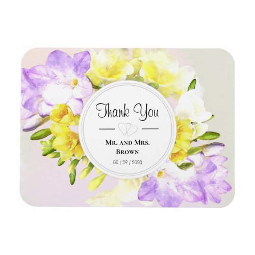 Watercolor Freesia Flowers Wedding Thank You Magnet