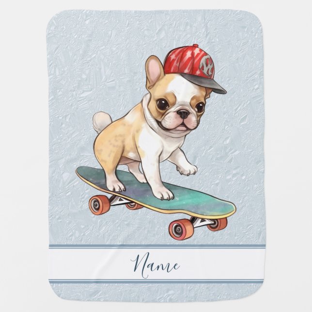 Watercolor French Bulldog Baby Blanket (Front)