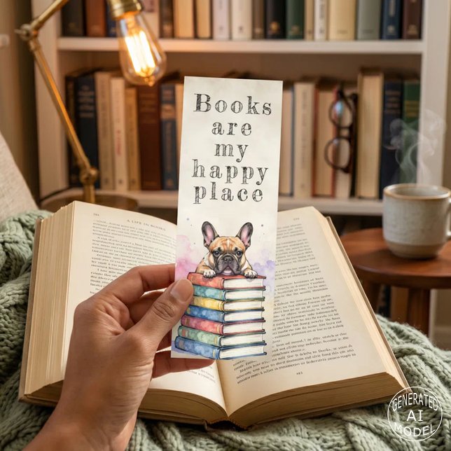 Watercolor French Bulldog Colorful Book Stack Bookmarks (Creator Uploaded)