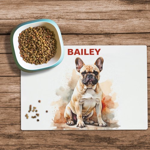 Watercolor French Bulldog Custom Name Dog Food Mat