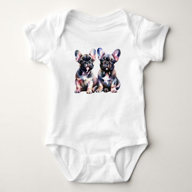 Watercolor French Bulldog cute puppies Baby Bodysuit (Front)