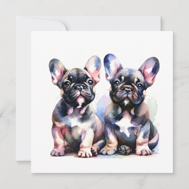 Watercolor French Bulldog cute puppies Thank You Card (Front)