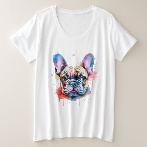 Watercolor french bulldog design plus size T_Shirt