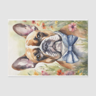 Watercolor French Bulldog in Flowers Decoupage  Tissue Paper