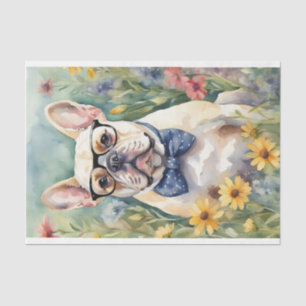 Watercolor French Bulldog in Flowers Decoupage Tissue Paper