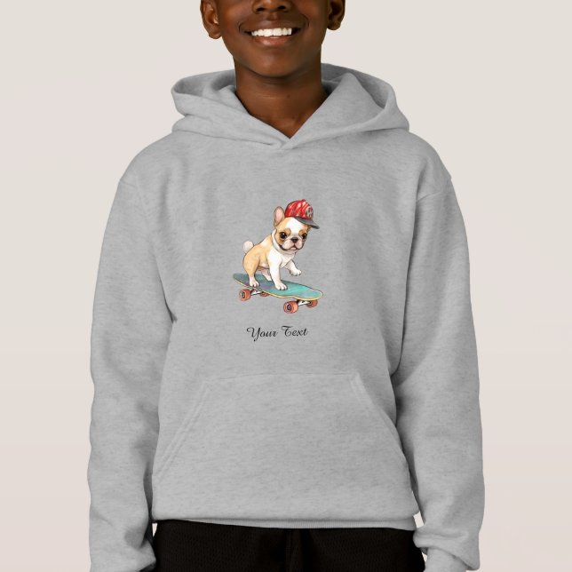Watercolor French Bulldog Kids Pullover Hoodie (Front)