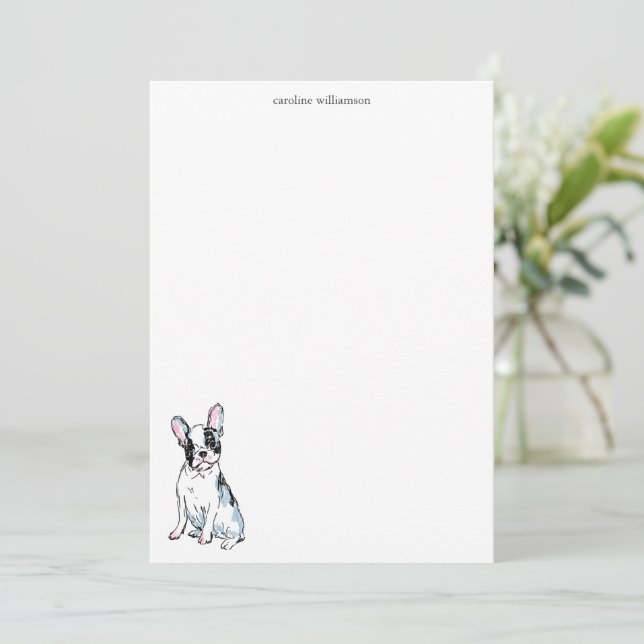 Watercolor French Bulldog Personalized Stationery Note Card (Standing Front)