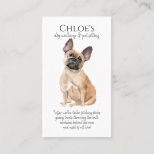 Watercolor French Bulldog Pet Sitter Dog Walker Business Card