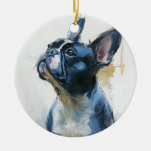 Watercolor French bulldog sitting Ceramic Ornament