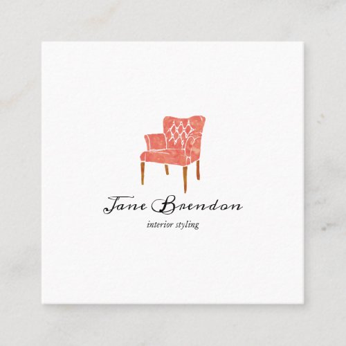 Watercolor French Chair Interior Design Staging Square Business Card