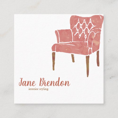 Watercolor French Chair Interior Design Staging Square Business Card