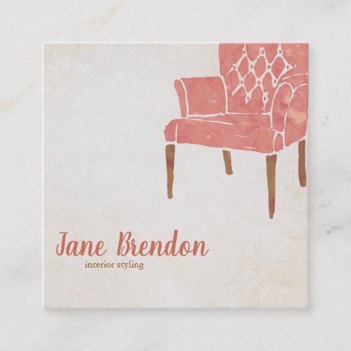 Watercolor French Chair Interior Design Staging Square Business Card