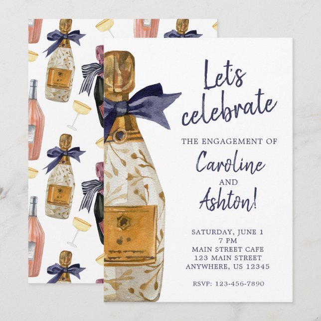 Watercolor French Champagne Party Invitation (Front/Back)