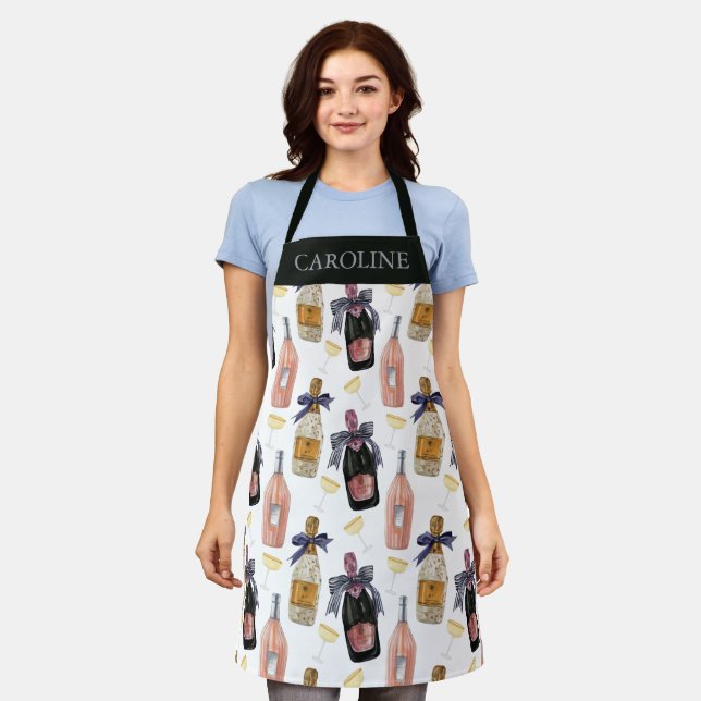 Watercolor French Champagne Personalized Apron (Worn)