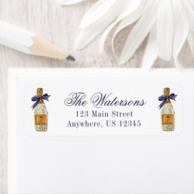 Watercolor French Champagne with a Navy Bow Label (Insitu)