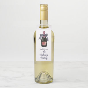 Watercolor French Champagne with a Striped Bow Bottle Hanger Tag