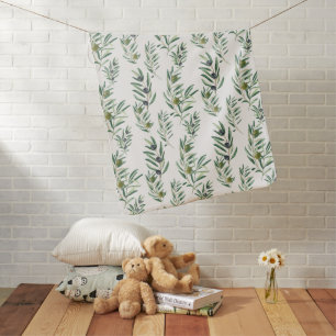 Watercolor French Country Chic Green Olive Pattern Baby Blanket