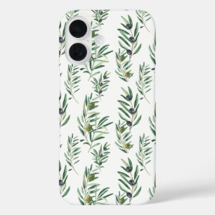 Watercolor French Country Chic Green Olive Pattern iPhone 16 Case