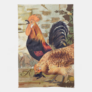 Watercolor French Country Colorful Rooster Kitchen Towel
