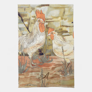 Watercolor French Country Colorful Rooster Kitchen Towel