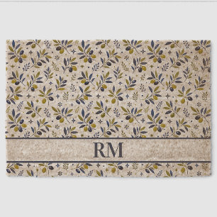 Watercolor French Country Olive Pattern Monogram Fiber Doormat