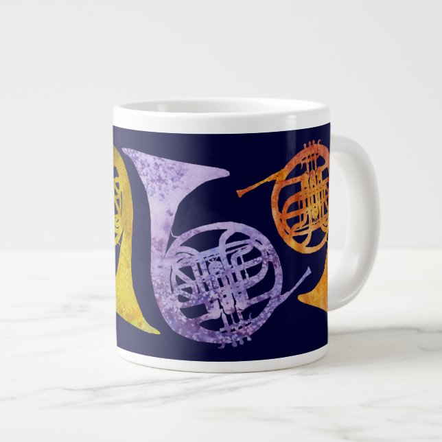 Watercolor French Horns Giant Coffee Mug (Front Right)
