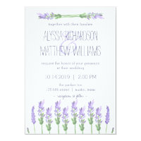 Watercolor French Lavender on White Wedding Card