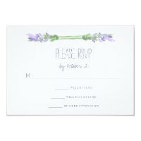 Watercolor French Lavender on White Wedding RSVP Card