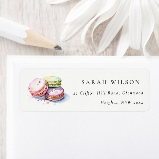 Watercolor French Macarons Bakery Address Label (Insitu)