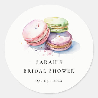 Watercolor French Macarons Bakery Bridal Shower Classic Round Sticker