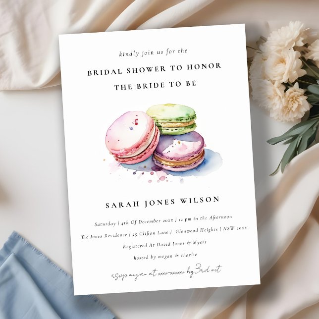 Watercolor French Macarons Bakery Bridal Shower Invitation (Creator Uploaded)