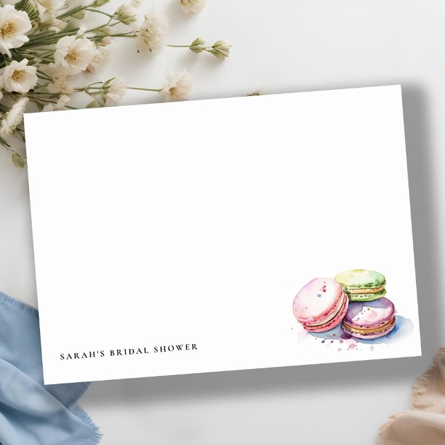 Watercolor French Macarons Bakery Bridal Shower Note Card (Creator Uploaded)