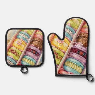 Watercolor French Macarons Box oven mitts&pot ho Mitt & Pot Holder Set