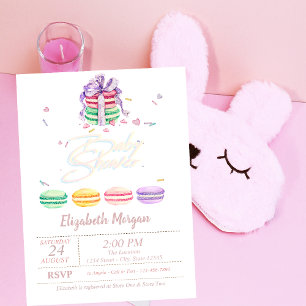 Watercolor French Macarons Stripes Baby Shower Invitation