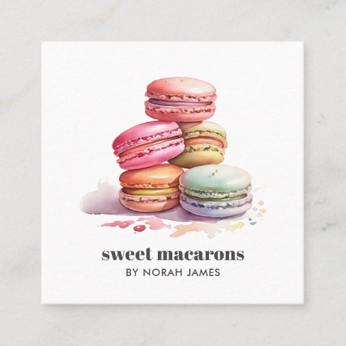 Watercolor French Macarons Sweet Cake Social Icon Square Business Card