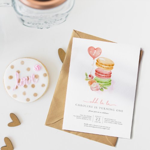 Watercolor French Macaroons Baby Birthday Party  Invitation