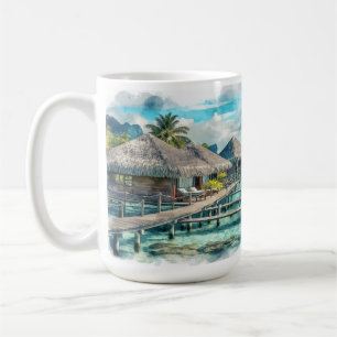 Watercolor French Polynesia Bora Bora Serenity   Coffee Mug