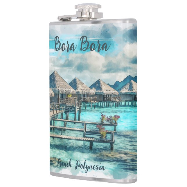 Watercolor French Polynesia Bora Bora Serenity | Flask (Left)