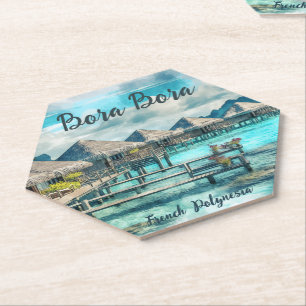 Watercolor French Polynesia Bora Bora Serenity   Paper Coaster