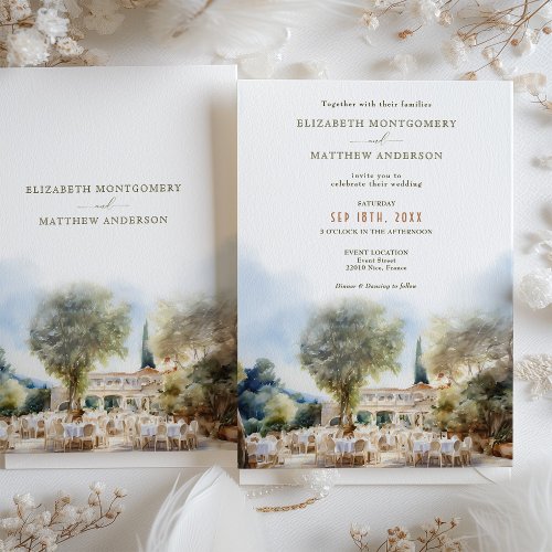 Watercolor French Riviera Destination Wedding Invitation