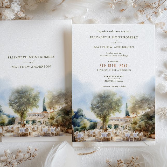 Watercolor French Riviera Destination Wedding Invitation (Creator Uploaded)