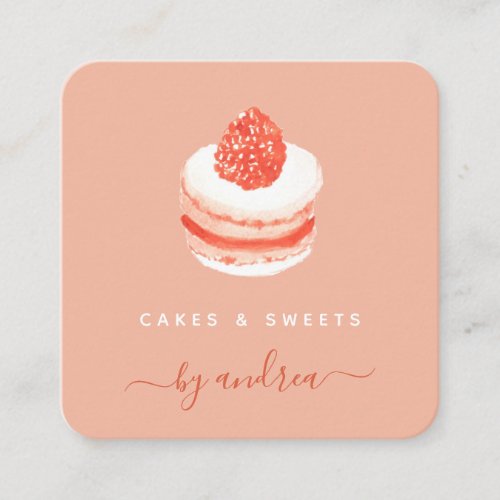 Watercolor French Sweet Cake QR Code Social Media Square Business Card