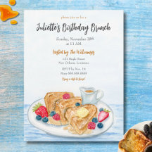 Watercolor French Toast Birthday Brunch Invitation